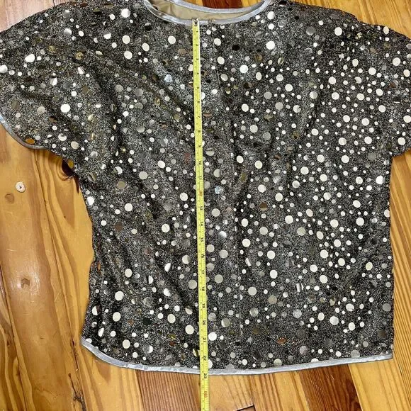 NOS Gold Sparkly Top Vtg Size 16 USA Glam Party Semi Sheer Caron Disco Rave New - Picture 6 of 17